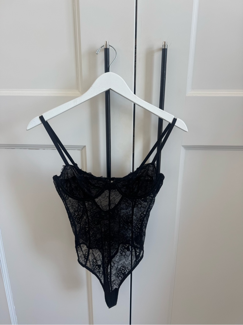 Black Lace Sheer Bodysuit with Adjustable Straps - Women Intimates, once worn